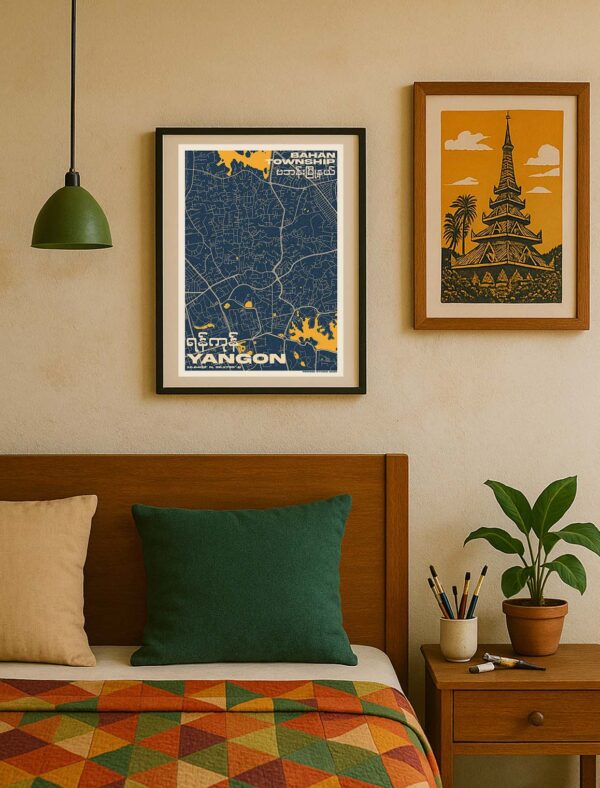 Bahan Township map poster 2025 Map of Bahan Township in Yangon Myanmar design poster hanging on wall in room