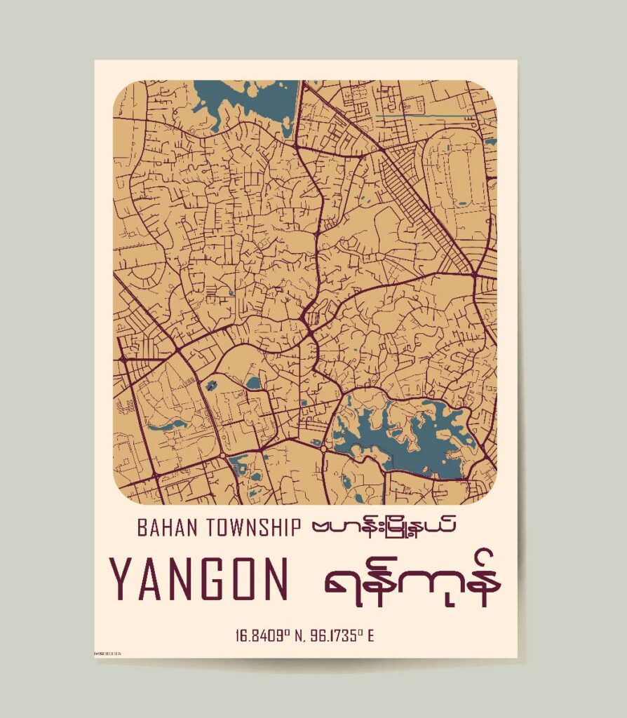 Poster showing Bahan Township yangon myanmar in a modern style