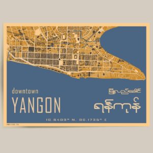 Poster showing downtown Township yangon myanmar in a modern style