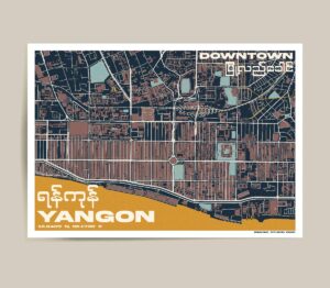 Downtown map 2025-01 Yangon Myanmar Poster showing downtown Township yangon myanmar in a modern style