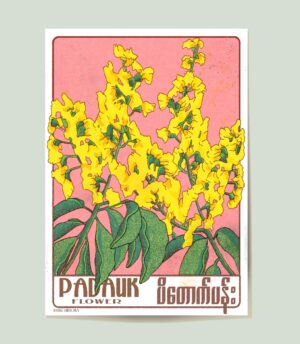 Padauk a3-01 Myanmar Yangon Poster showing padauk flowers yangon myanmar in a modern style