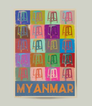 Pop art stools A3-01 Myanmar Poster showing pop art plastic stools of Myanmar yangon myanmar in a modern style