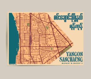 Sanchaung map 2024-01 Poster showing Sanchaung Township yangon myanmar in a modern style