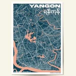 Poster showing Yangon city map yangon myanmar in a modern style