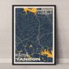 Yangon map 2025 in frame a3 design poster of close up view of Bahan township map yangon myanmar in frame