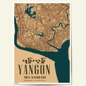 Poster showing Yangon city map close up yangon myanmar in a modern style