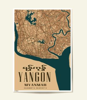 Yangon zoomed-01 Poster showing Yangon city map close up yangon myanmar in a modern style