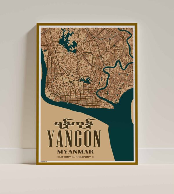 Yangon zoomed in frame 2024 a3 design poster of close up view of Yangon city maps zoomed in map yangon myanmar in frame