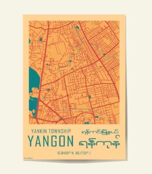 Yankin map 2024 a3-01 Poster showing Yankin Township yangon myanmar in a modern style