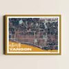 downtown map in frame 2025 a3 design poster of close up view of downtown township map yangon myanmar in frame
