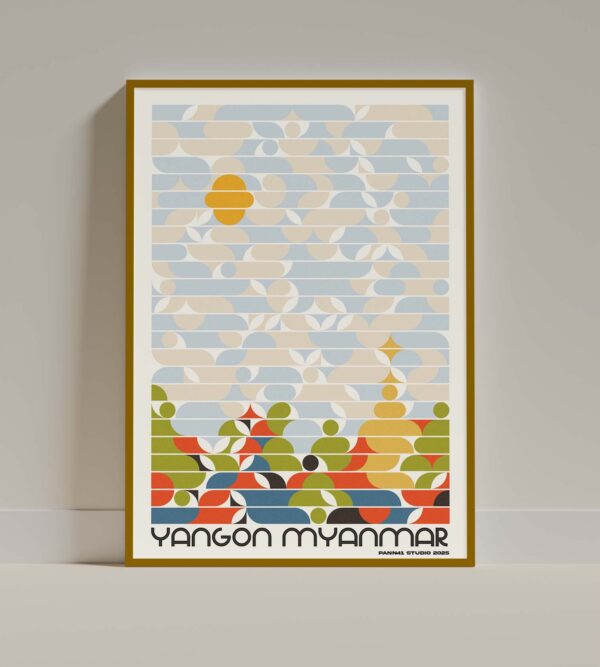 minimalist landscape in frame a3 design poster of close up view of minimalist landscape in yangon myanmar in frame