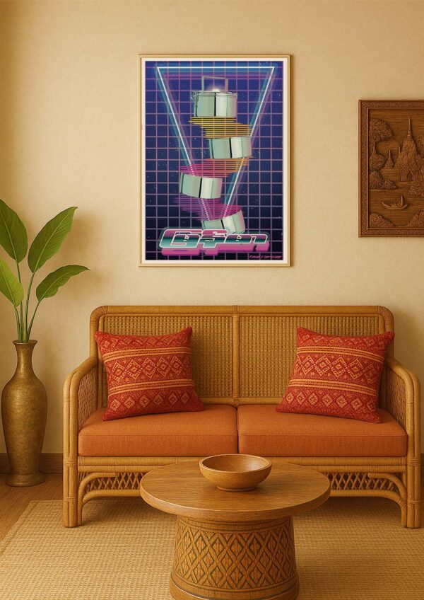 Myanmar vapourwave lunch box wall Poster of the Myanmar vapourwave rice lunch box hanging on the wall framed