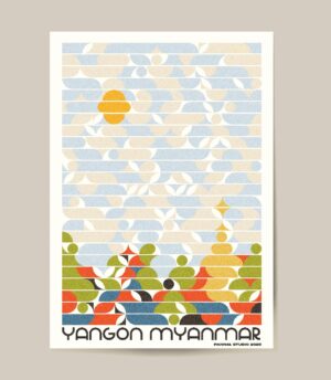 yangon landscape minimal-01 Poster showing minialist geometric shapes yangon myanmar in a modern style