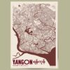 Yangon Retro City Map poster featuring a vintage-style map of Yangon, Myanmar, with GPS coordinates and Burmese text reading “Yangon”.