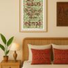 Myanmar Floral Pattern poster displayed in a frame within a Myanmar-inspired room showcasing traditional design influences.