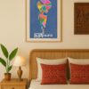 Torn Paper – Bright Palette poster displayed in a frame within a Myanmar-inspired room featuring colourful decorative accents.