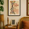 walking woman myanmar in room Walking Flower Basket poster displayed in a frame within a Myanmar-inspired room featuring traditional decorative influences.